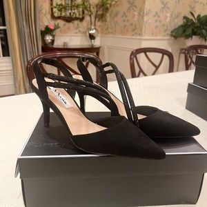 Black satin heels
